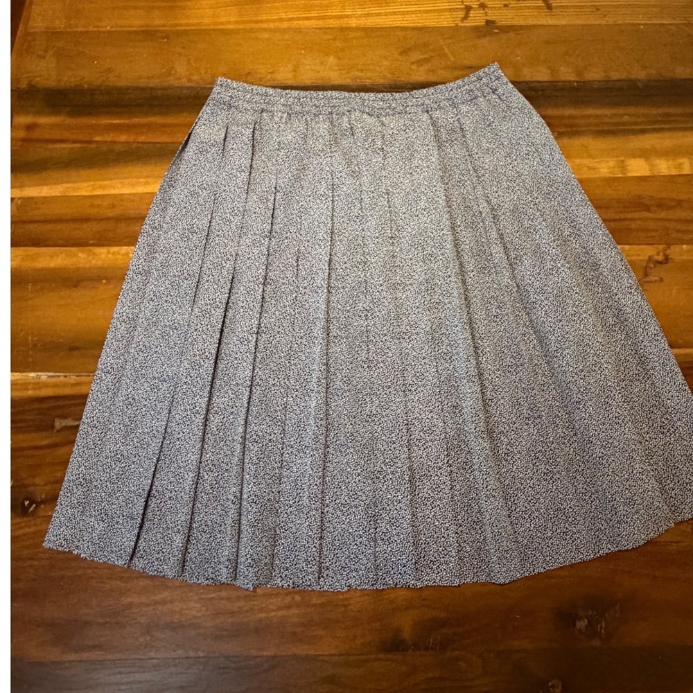 Vintage Esprit Navy Blue White Pleated Midi Skirt Elastic Waist Size M Preppy